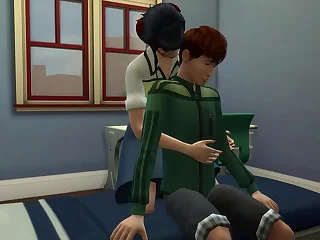 Japanese Stepmom catches her virgin stepson masturbating in make believe be useful to the computer and helps him try sex for the first epoch in his life | Hot asian milf